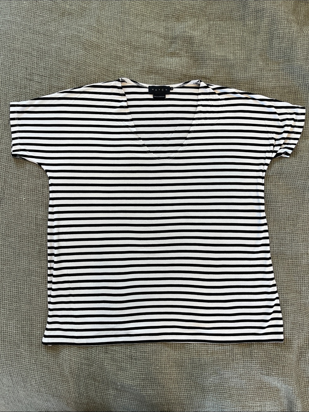 Hatch Black & White Striped V-Neck Short Sleeve Tee - Maternity & Nursing